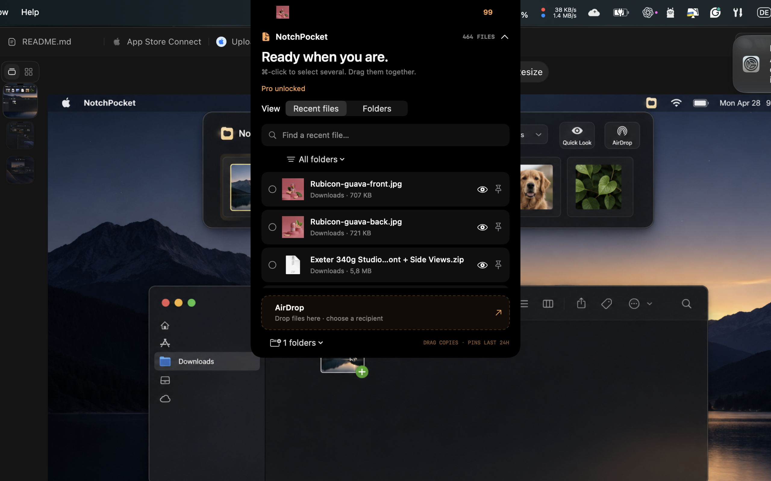 Recent files attached to the Mac notch